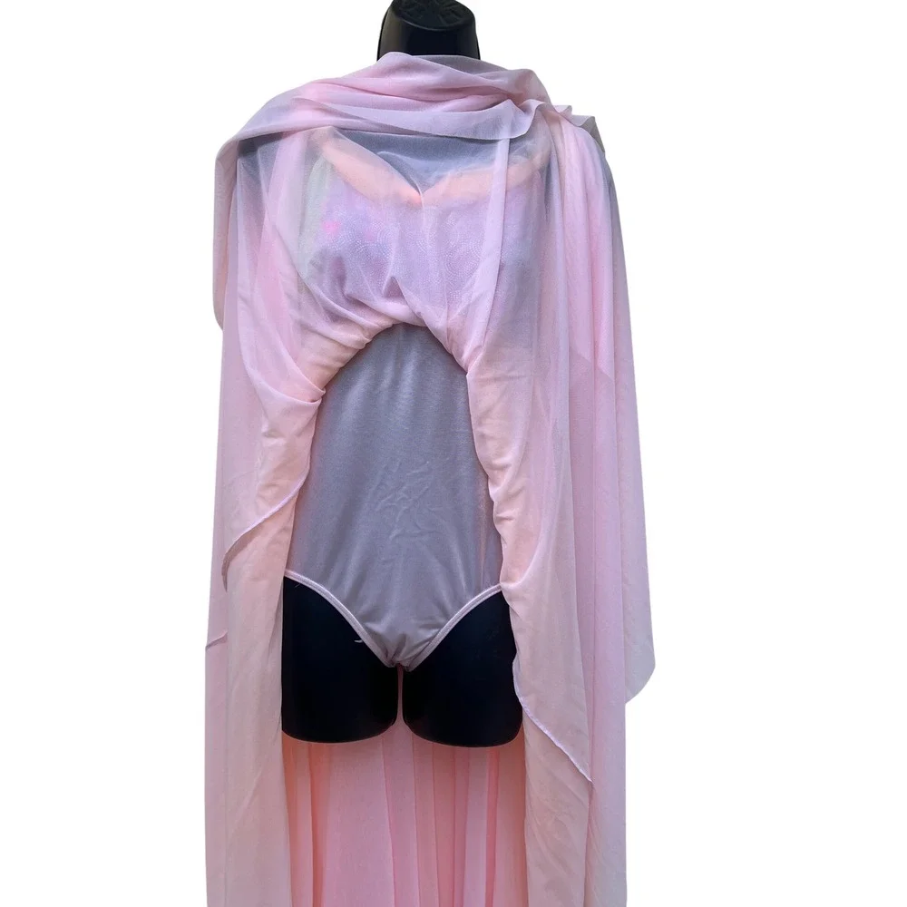 Holographic Sequin Lyrical Dance Costume Pink Peach Mesh Fairy Dress Leotard - Picture 5 of 7